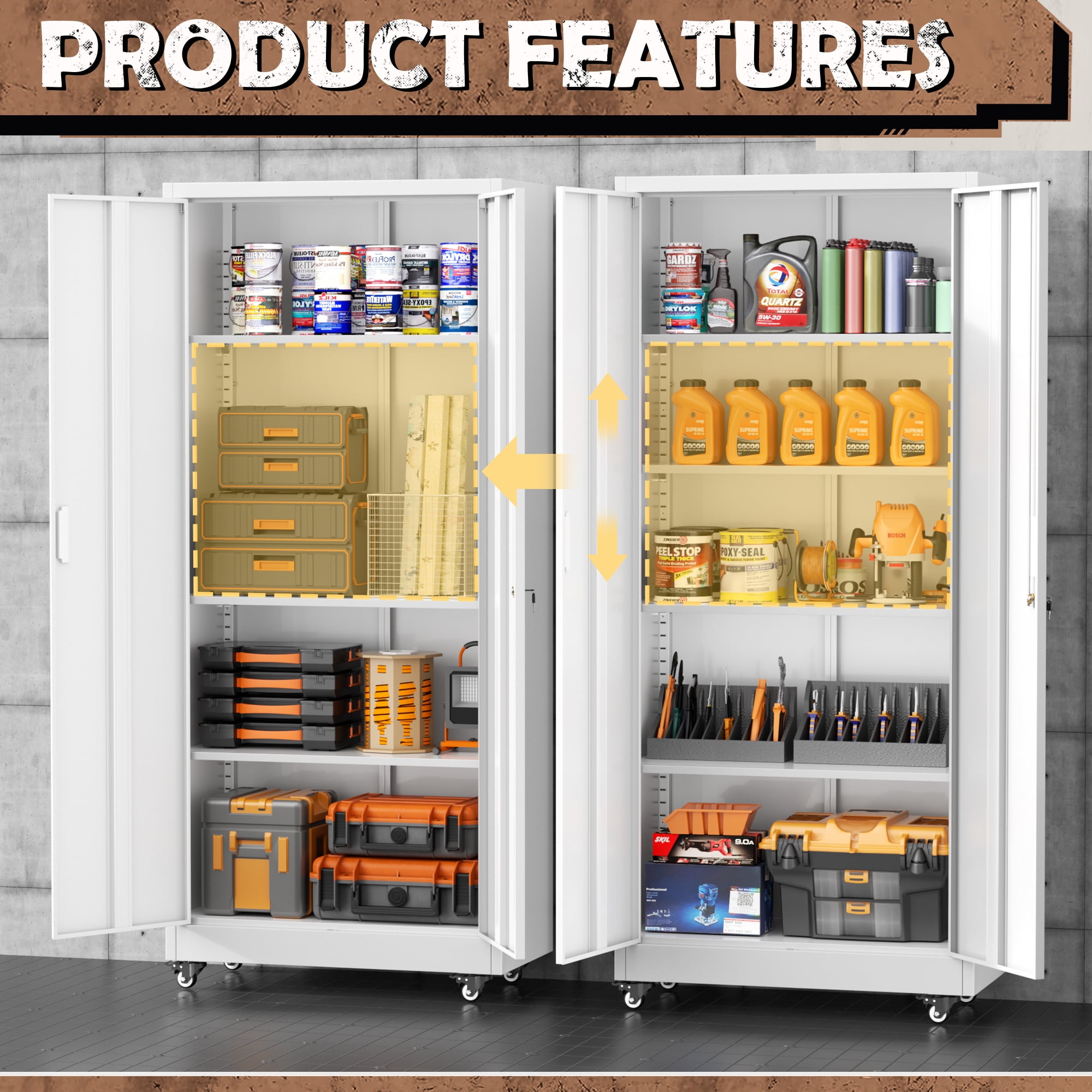 SUNCROWN Metal Garage Cabinets with Wheels,74
