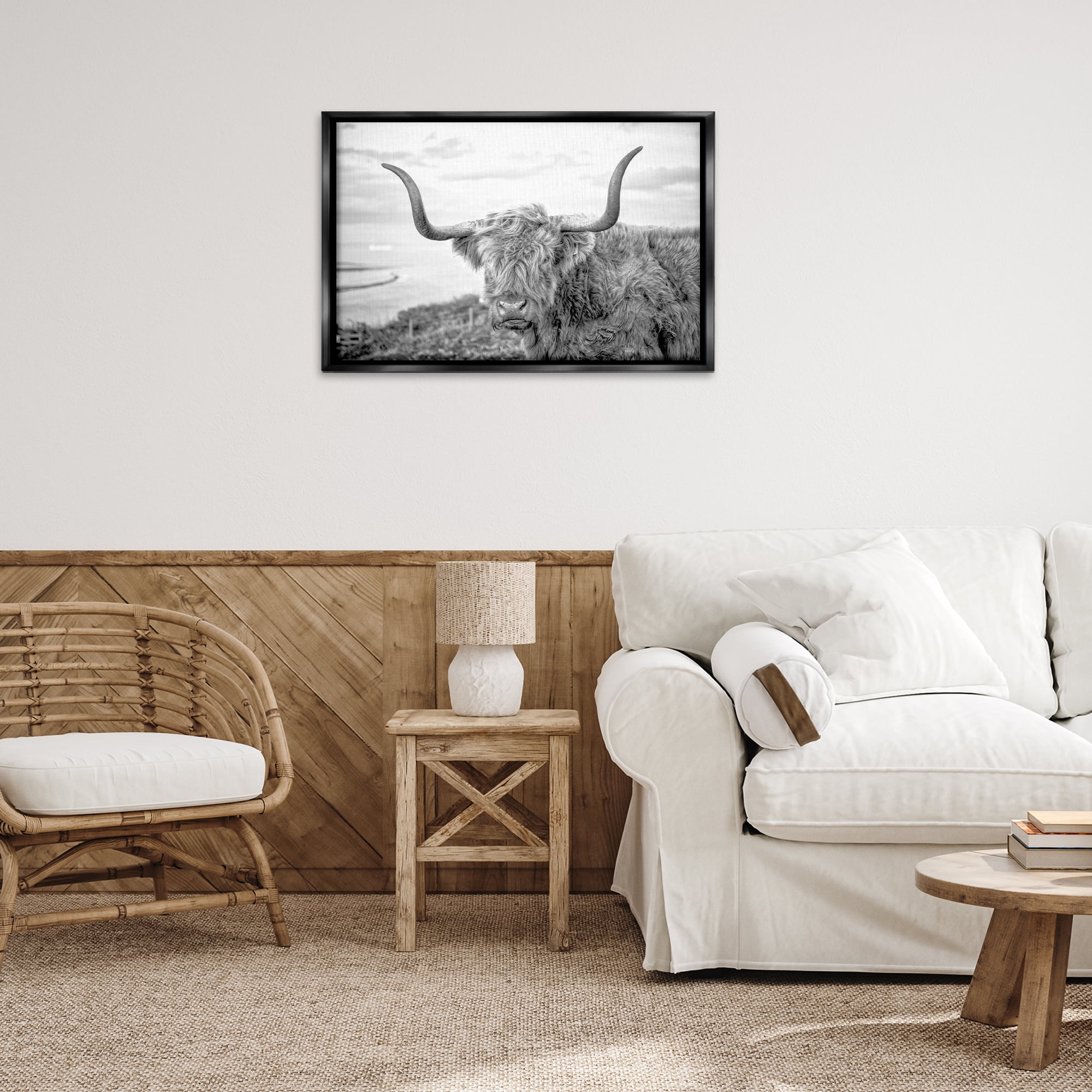 Stupell Industries Traditional Fuzzy Cattle Animals & Insects Photography Black Floater Framed Canvas Art Print Wall Art, 31 x 21
