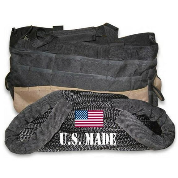 U.S. made 1 inch X 10 ft KINETIC RECOVERY ROPE (Snatch Rope) MILITARY-GRADE (BLACK) with Heavy-Duty Carry Bag (4X4 VEHICLE RECOVERY)