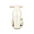 thumbnail image 2 of BLISSFUL STEP Women's Shoes Bow Tie Open Toe Ankle Strap High Block Heel Sandals White 7.5, 2 of 7