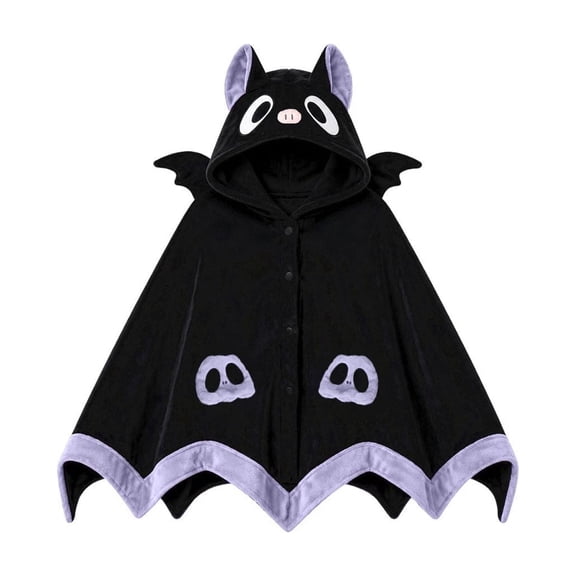 LoTiSee Women's Bat-Shaped Wearable Blanket Cape – Soft Coral Fleece Hooded Onesie Throw, Oversized Cozy Wrap for Halloween, Camping, Cosplay & Daily Lounge