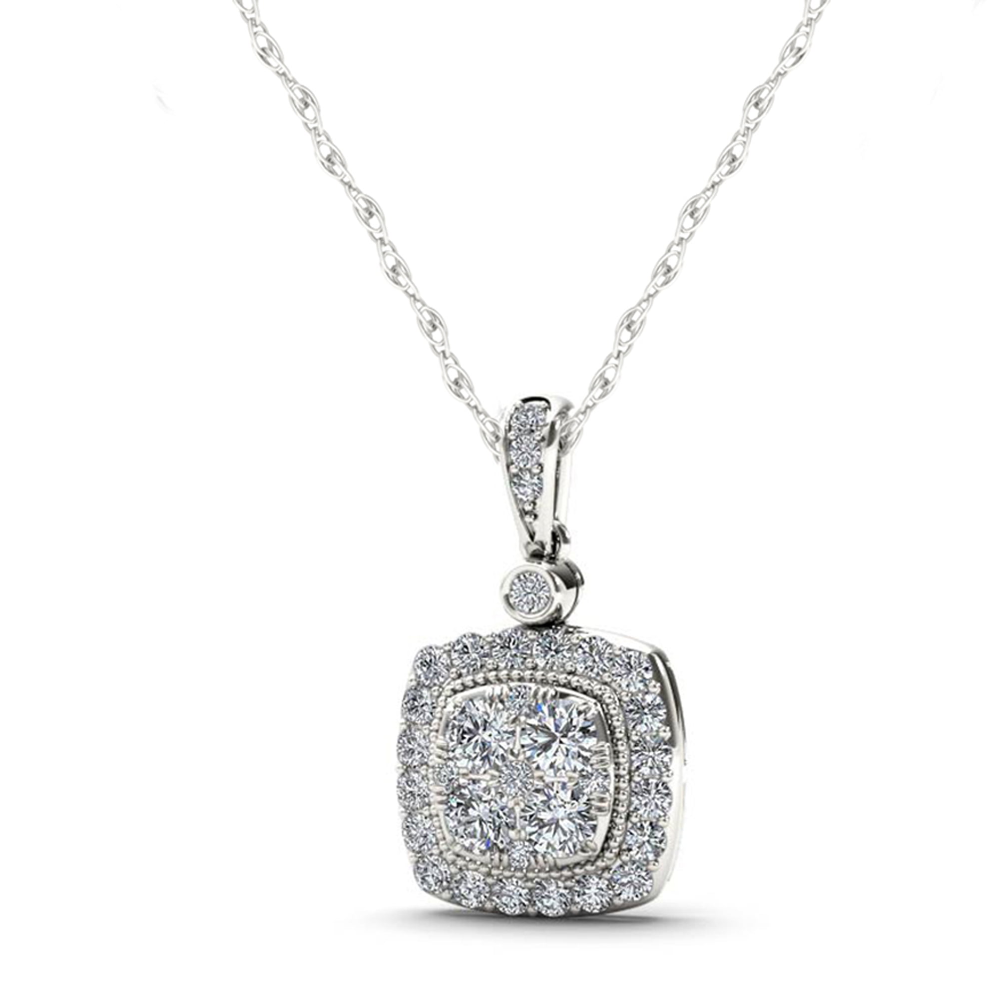 1/2ct TW Diamond 10k White Gold Cluster Halo Necklace - Walmart.com