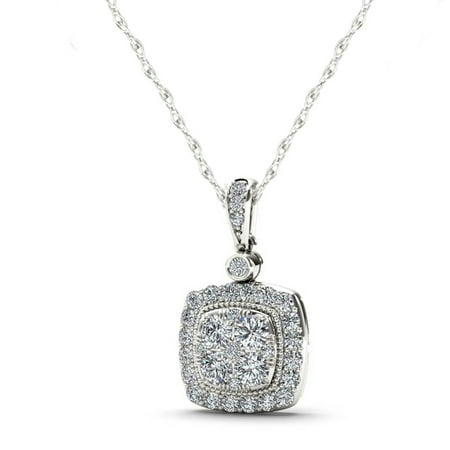 Imperial 1/2ct TW Diamond 10k White Gold Cluster Halo Necklace