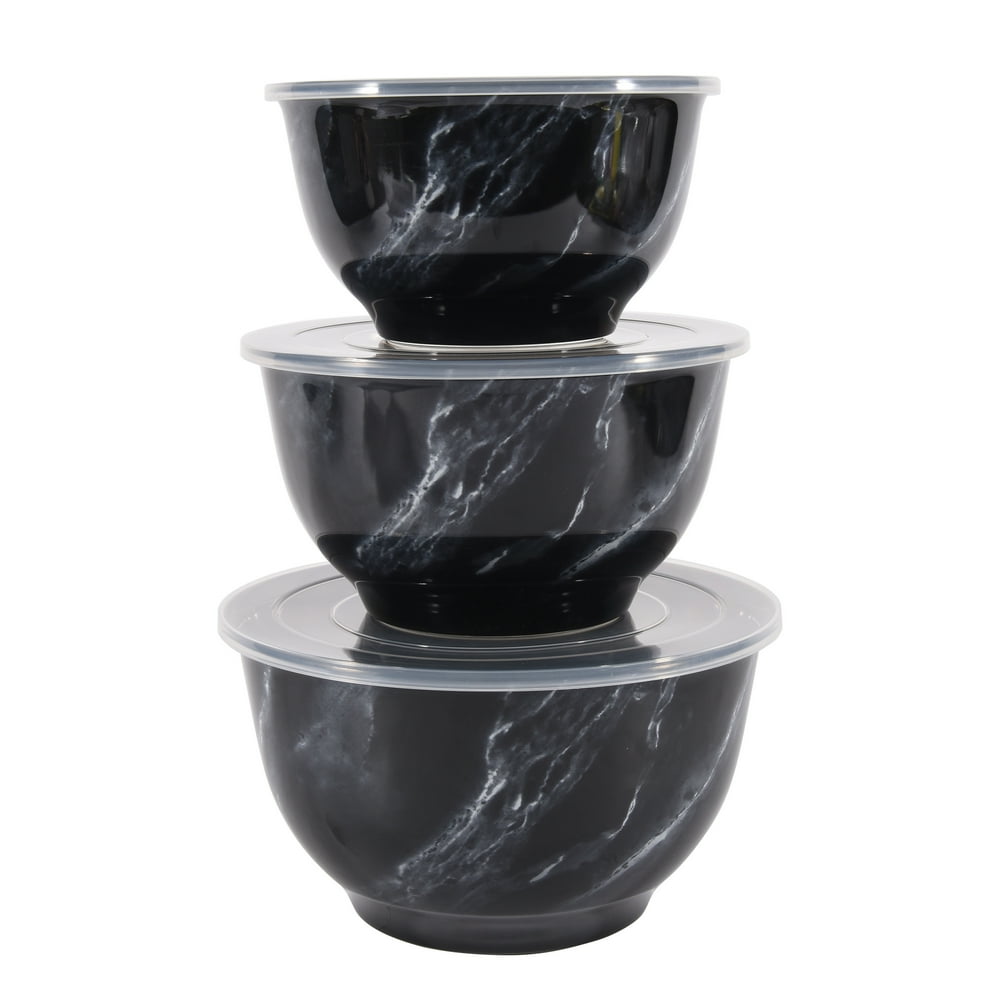 Better Homes & Gardens 6Piece Melamine Serving Bowl Set With Lids, Black Marble Print Walmart