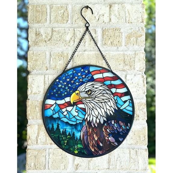 American Bald Eagle Wall Decor Large Metal Medallion Shape Red White & Blue USA Flag Hanging Art Patriotic Decoration For Home Office 12” D