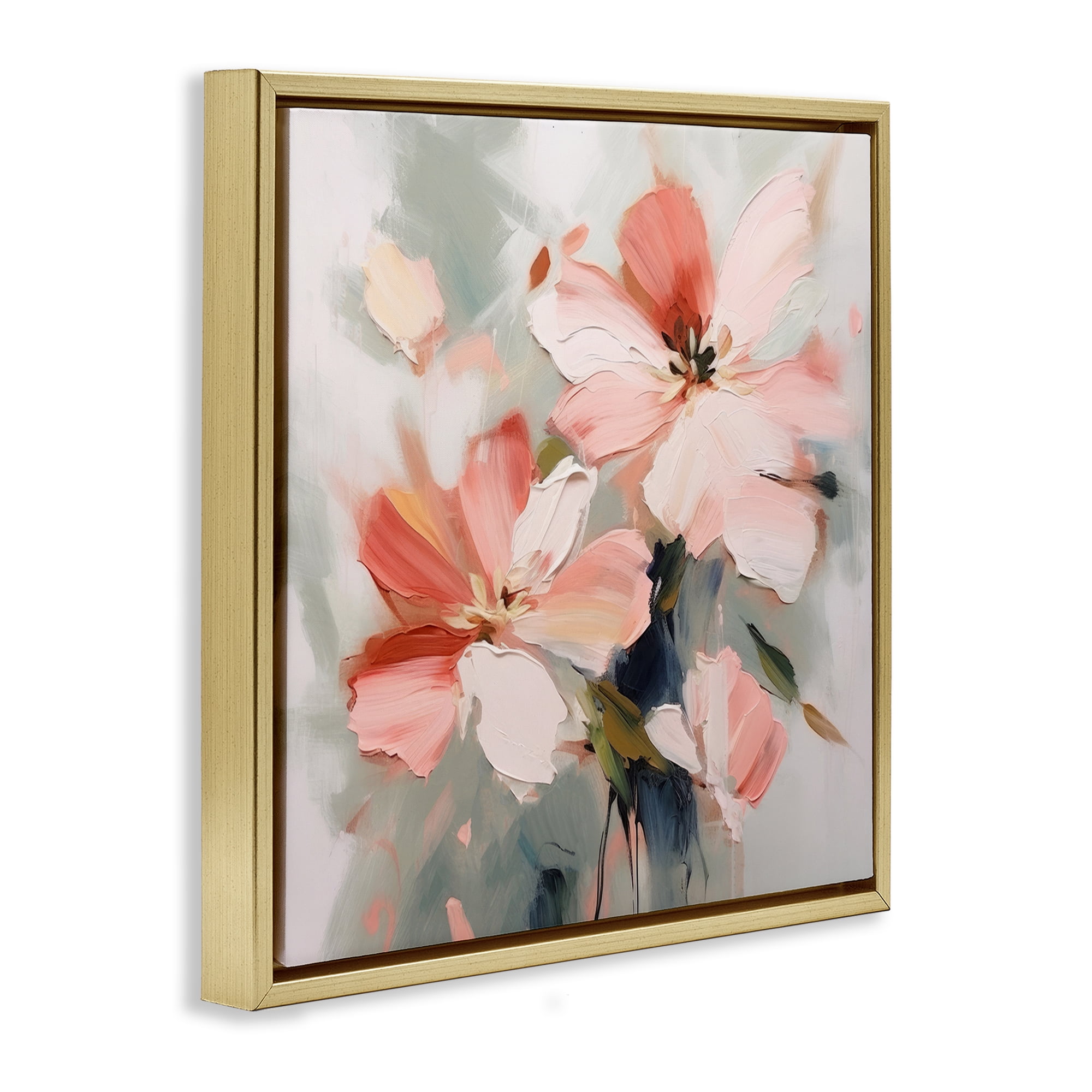Stupell Industries Charming Pink Blossoms Plants & Flowers Painting Gold Floater Framed Canvas Art Print Wall Art, 25 x 25