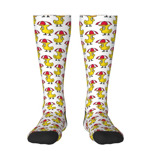 Fotbe Rubber Duck Chicken Bird Calcetas Divertidas Estampadas para Hombre y Mujer, Calcetas de Algodón hasta la Rodilla para Caminar, Correr, Enfermería y Embarazo