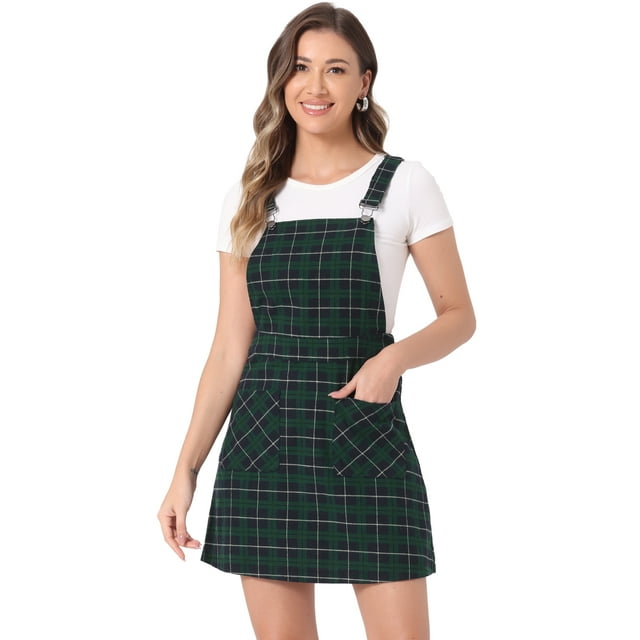 INSPIRE CHIC Robe Salopette à Carreaux pour Femme à Bretelles Ajustables