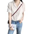 thumbnail image 1 of Women Solid V-Neck Short Sleeve Button Down Blouse&nbsp;Suit collar Shirt, 1 of 4