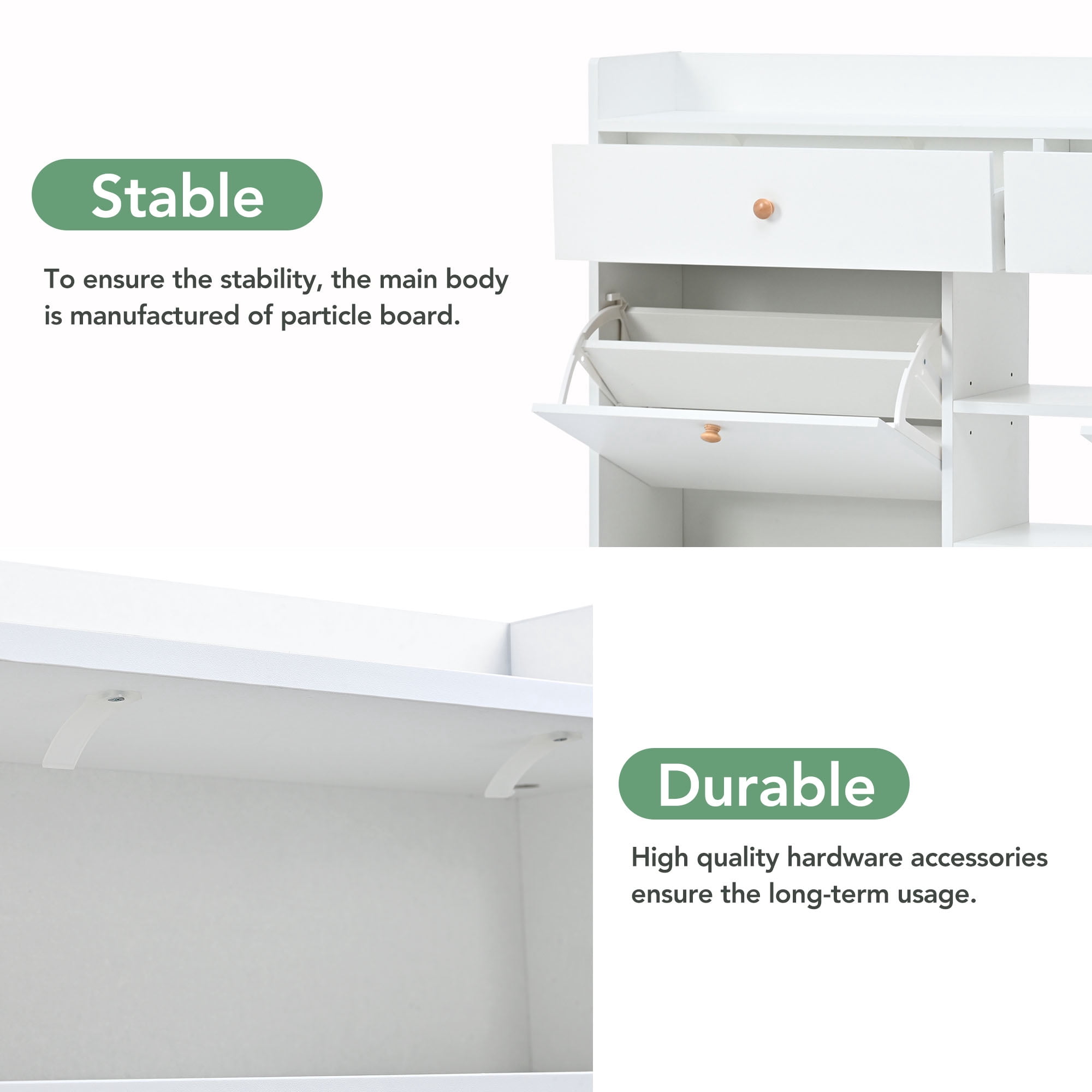 Aukfa Modern 4 Flip Drawers Shoe Cabinet for Entryway Free Standing Shoe Organizer - White