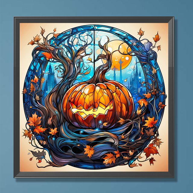 Pintura de diamante 5D DIY Taladro redondo completo Calabaza impar Vitral Decoración para el hogar Hugtrwg Para estrenar