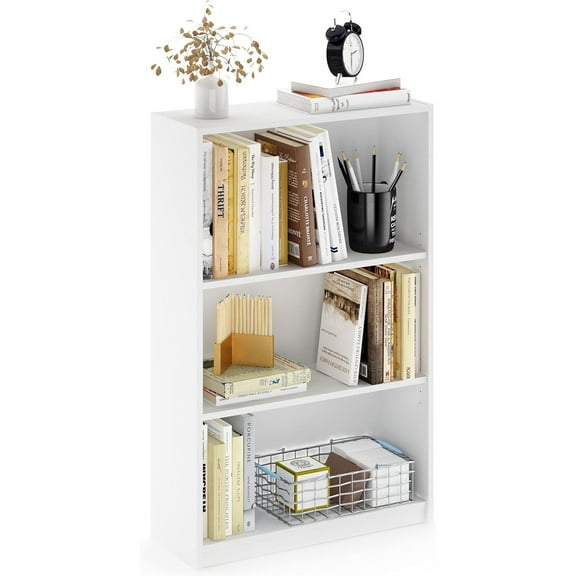JAYA Book Shelf, 3-Tier Bookshelf, Bookcase with Adjustable Shelves, 9.5" x 24.5" x 40.3", for Living Room, Bedroom, Home Office, White