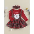 thumbnail image 4 of Elippeo Baby Girls Christmas Outfit 3M 6M 12M 18M 24M Long Sleeve Elk/Solid Romper with Plaid Suspender Dress and Headband, 4 of 9