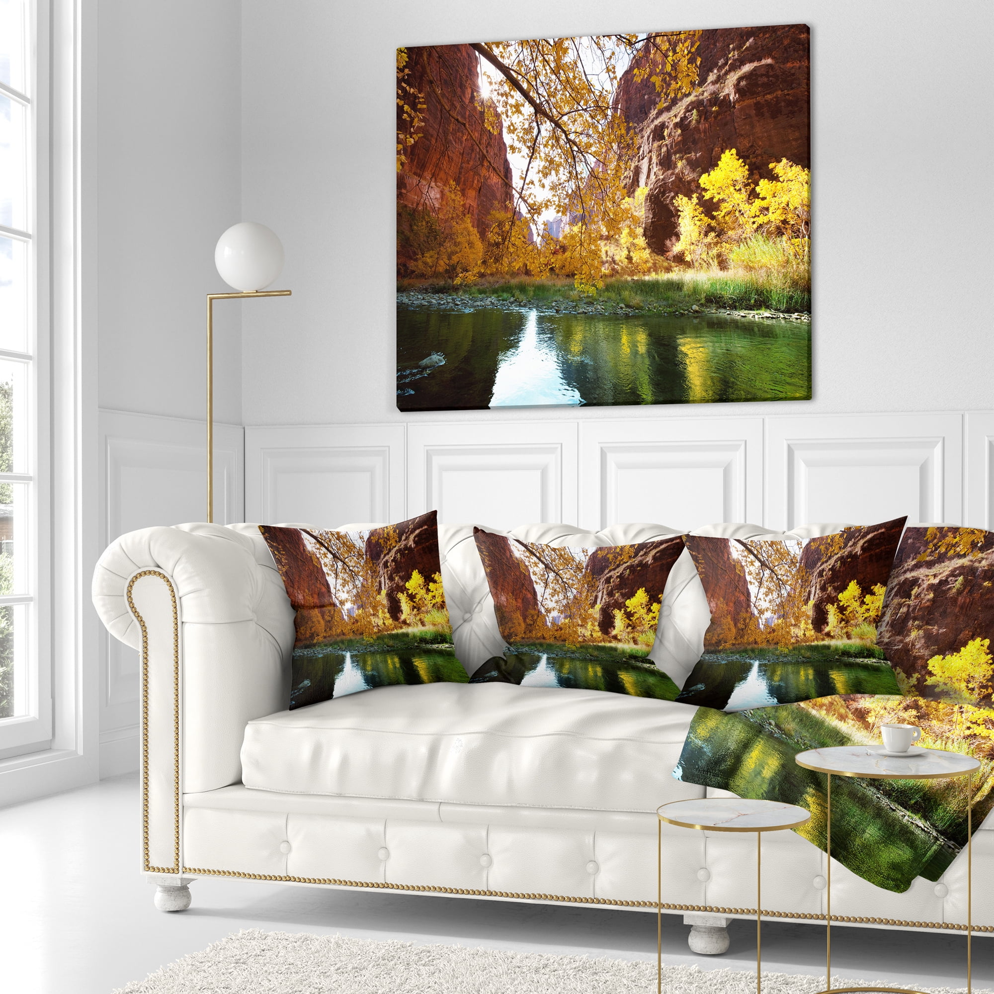 Designart Blue Lake in Yosemite Mountains - Landscape Printed Throw Pillow - 18x18