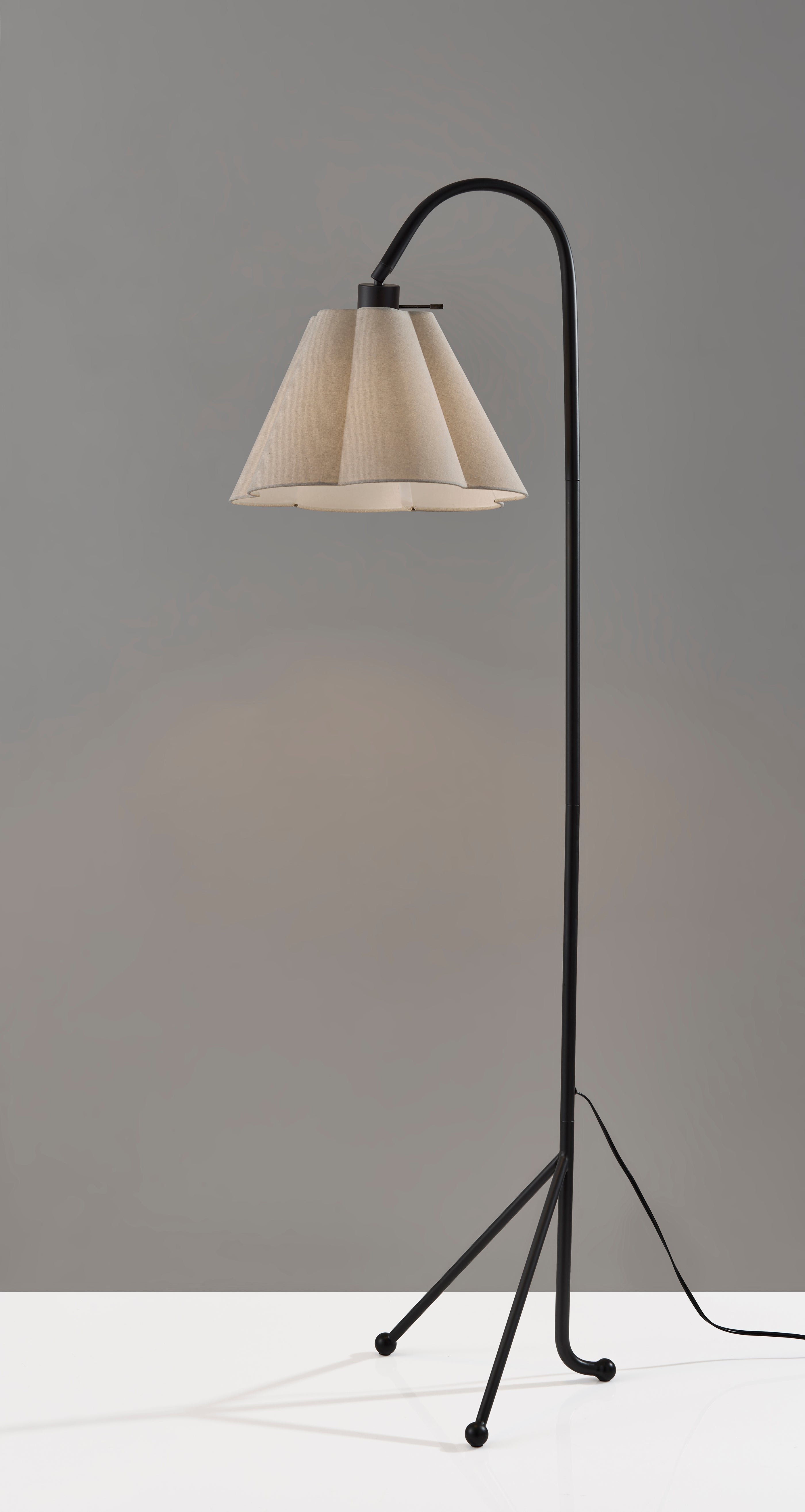 Adesso Kendra 62" Black Tripod Floor Lamp with Oatmeal Scalloped Shade