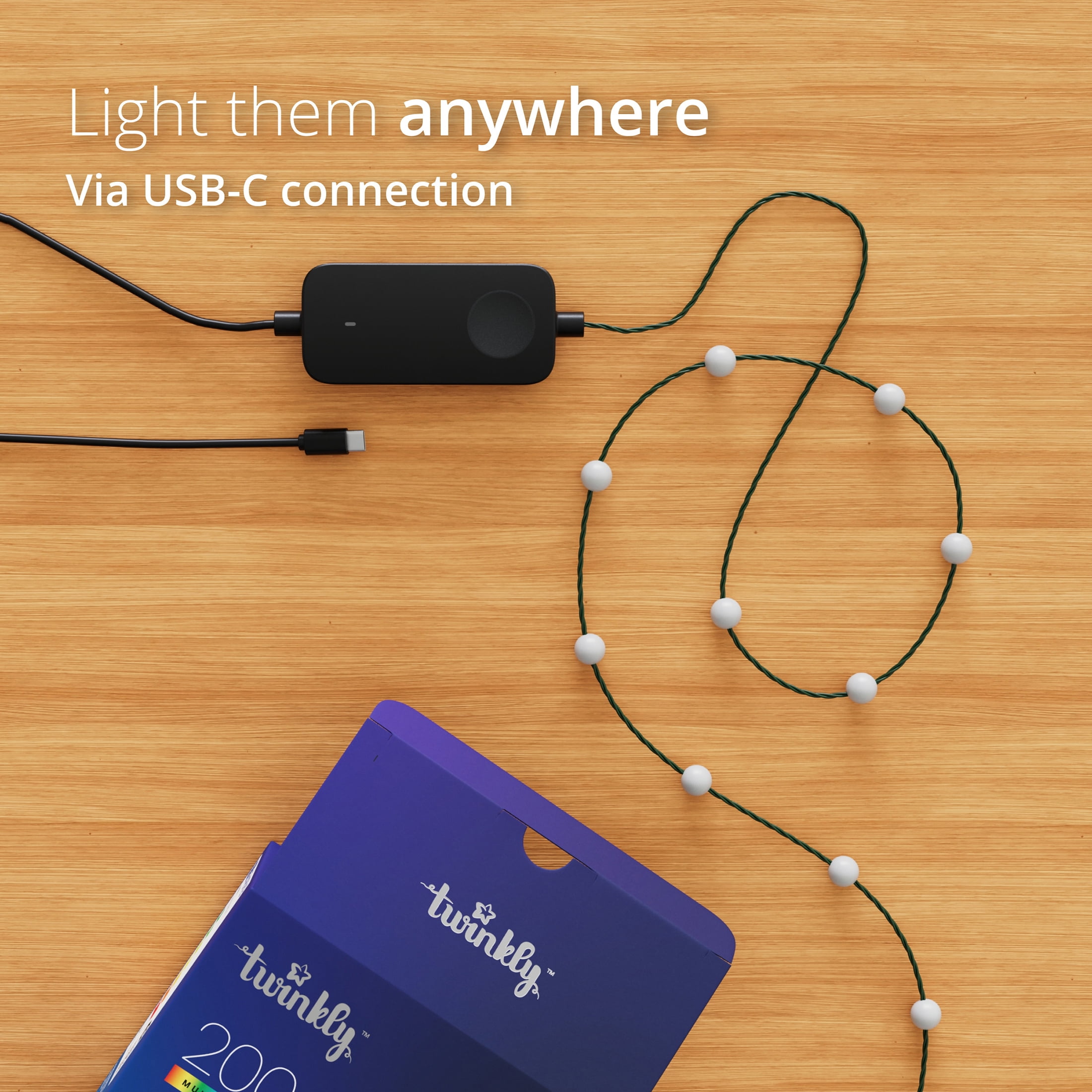 Twinkly Strings USB-C – 100 Pearl-Shaped RGB Multicolor LEDs, USB-C, 20 feet