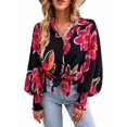 thumbnail image 4 of Michellecmm  Women Button up Shirt Contrast Color Loose Casual Long Sleeve Blouse, 4 of 7