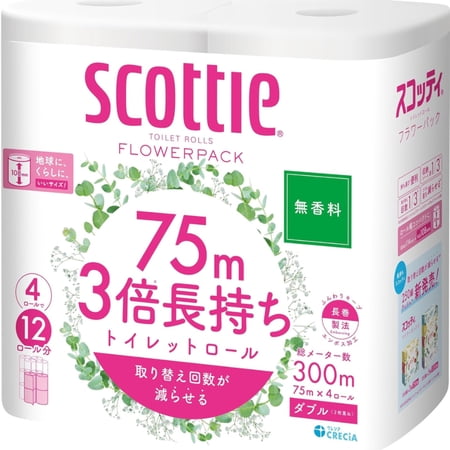 スコッティ フラワーパック 3倍長持ち 無香料 ダブル 4ロール入 (1個)