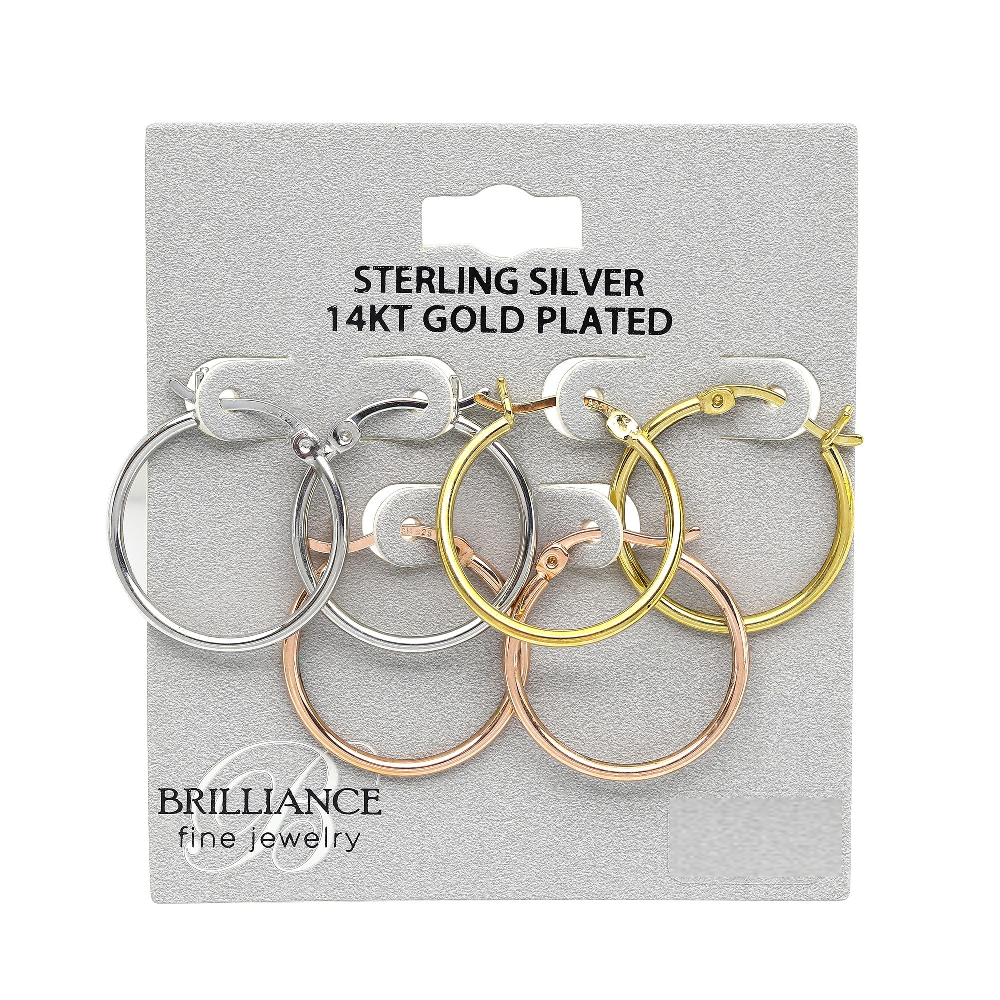 Brilliance Fine Jewelry 3 Tone Hoop Earring Set in 14K Rose Gold/Gold Plated Sterling Silver 20MM