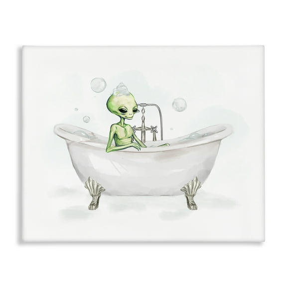 Stupell Industries Alien Bubble Bath Typography Painting Gallery Wrapped Canvas Art Print Wall Art, 20 x 16
