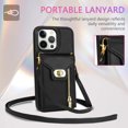 thumbnail image 3 of Crossbody Strap for iPhone 13 Pro Wallet Case with Card Holder, Flip PU Leather for iPhone 13 Pro Case Stand Zipper Pocket Protective Phone Case for Women Girls - Black, 3 of 8