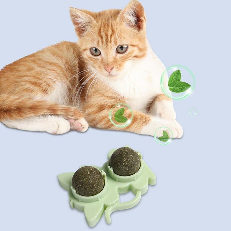 Reheyre Cat Catnip Toy Self Adhesive Cat Snacks Rotating Catnip Ball Squirrel Shape Spinning Cat Mint Ball Toy for Wall