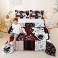 thumbnail image 2 of Erosebridal Sport Baseball Plaid Full Size Comforter Sets 3 Pieces for Kids Boys,Ball Gamer Bedding Sets for Teens,Black Reversible,Ultra Soft Home Decor, 2 of 6