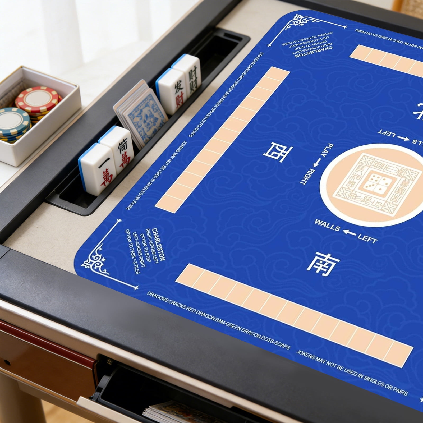 Mahjong Mat Noise Reducing Pad for Poker Board Games Dominoes, Blue 60x60cm