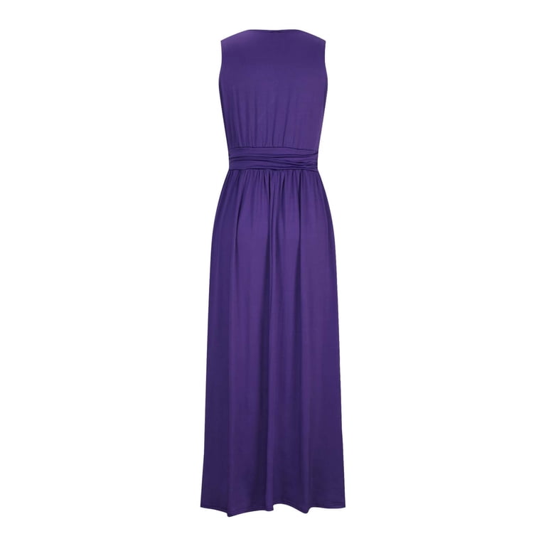 LYEAA Cocktail Dresses for Women Plus Size Wedding Guest Sleeveless V Neck Maxi  Dress Flowy Elegant Homecoming Dress Solid Color Dress Fashion Holiday  Party Dress Ruched Ball Gown Purple XL - Walmart.com