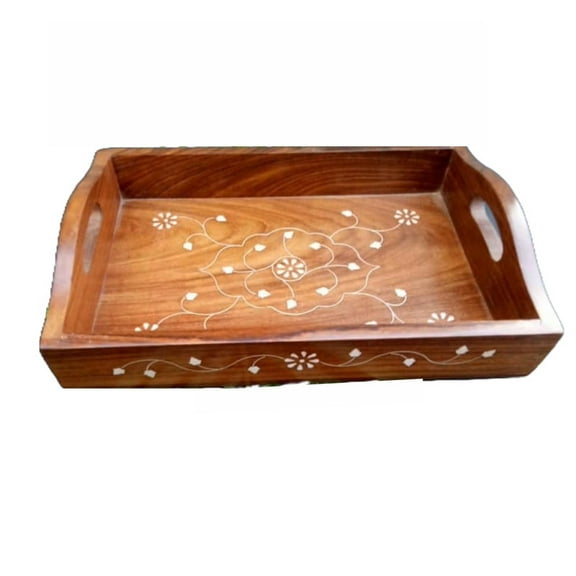 VintiquE Wooden Tray Breakfast Drinks Snack Coffee Table Home Kitchen Decor Rectangular Wooden Serving Tray Decorative Handcrafted