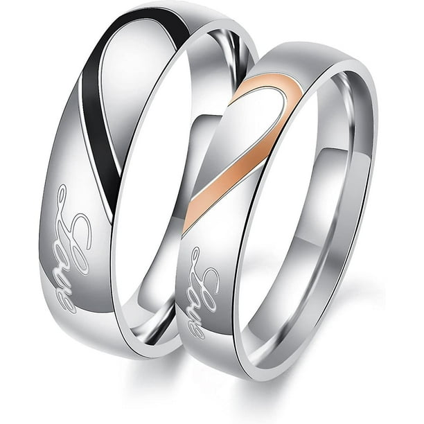 Anillos para parejas, conjunto a juego con forma de corazón de acero inoxidable para él y ella, alianza de boda para parejas de amor real, anillos de corazón para parejas (un par)