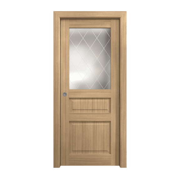 Sliding Pocket Door 18 x 84 inches | Ego 5011 Natural Oak | Kit Rail Hardware | Solid Wood Interior Bedroom Modern Doors