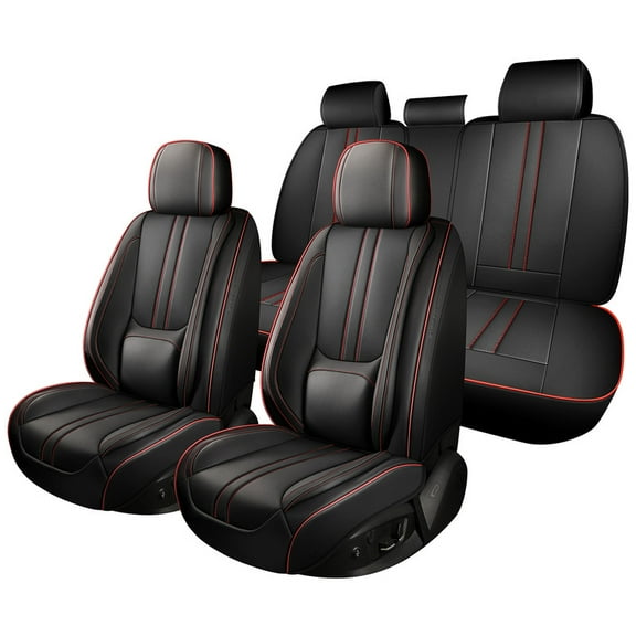 Car Seat Covers Full Set for Jeep Cherokee 2014-2025,Breathable Nappa Leather Luxury Automotive Interior Accessories with Lumbar Support Blackred