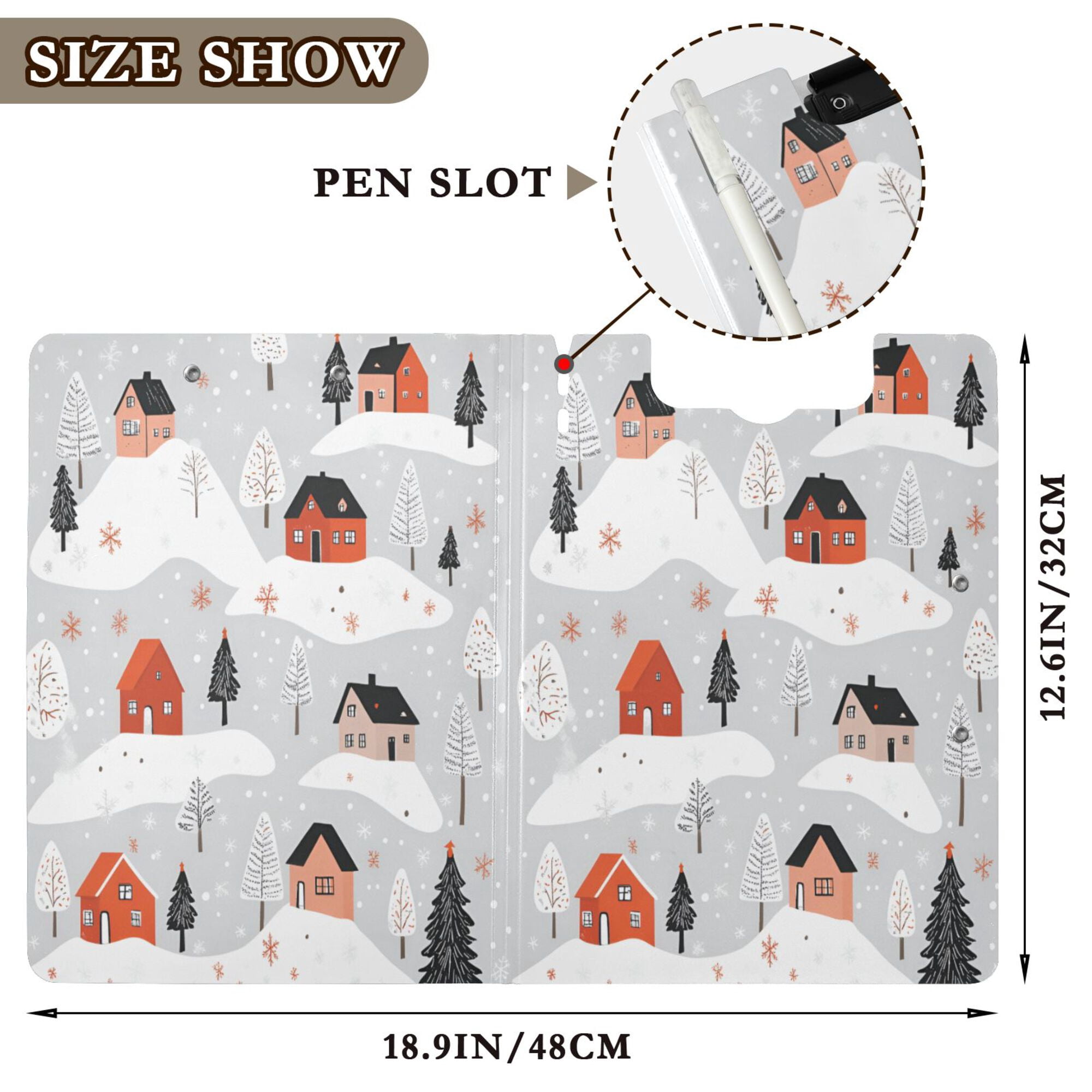 FORMRS A4 Clipboard Folder with Pen Holder Horizontal Foldable School Office Binder, Cartoon Red Houses