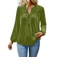 thumbnail image 2 of Meichang Velvet Long Sleeve Tops for Women, Velvet Blouses for Women Dressy Casual Long Sleeve Notch V Neck Button Up Henley Shirts Vintage Velour Holiday Party Top, 2 of 9