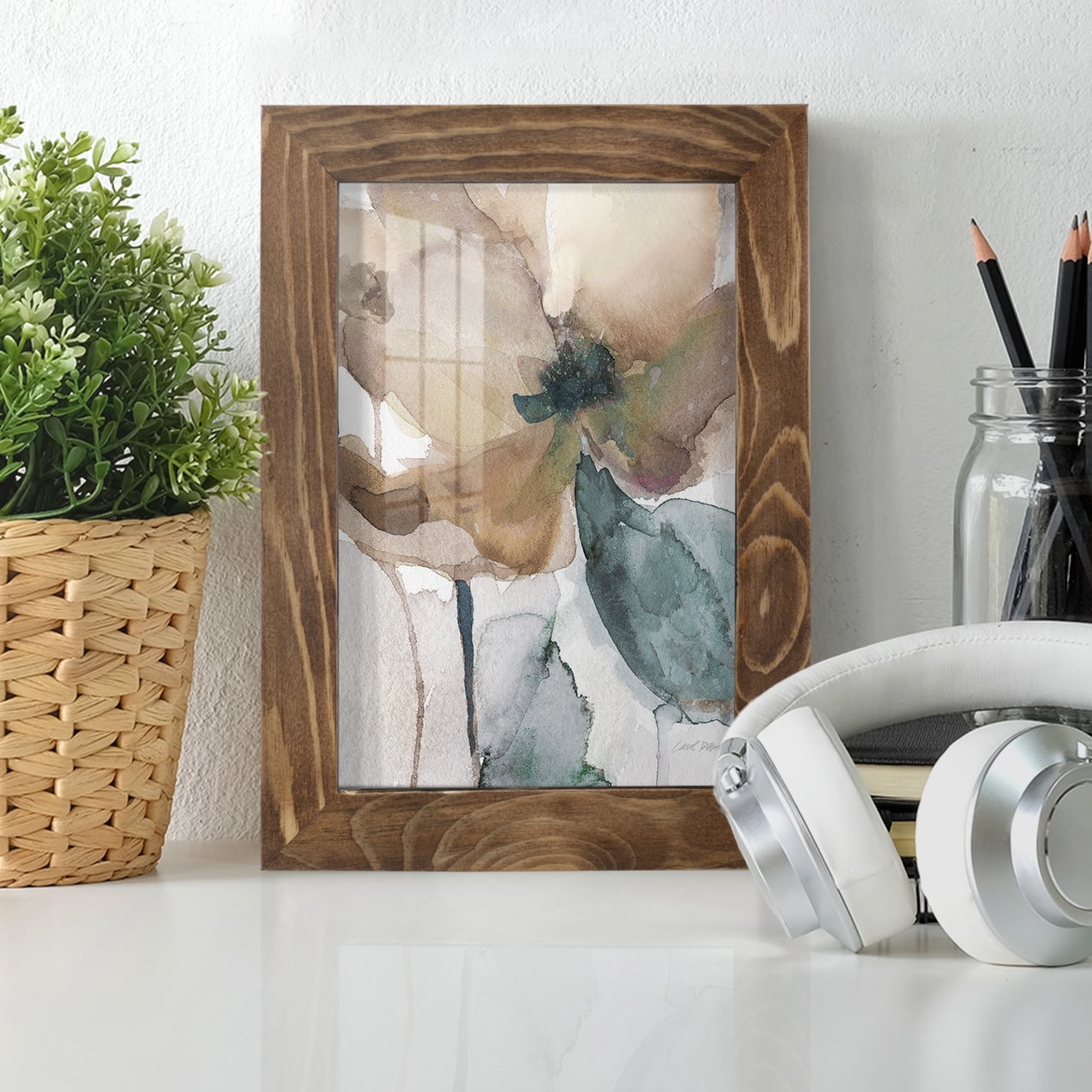 Watercolor Poppy I -Framed Print w/glass-Walnut
