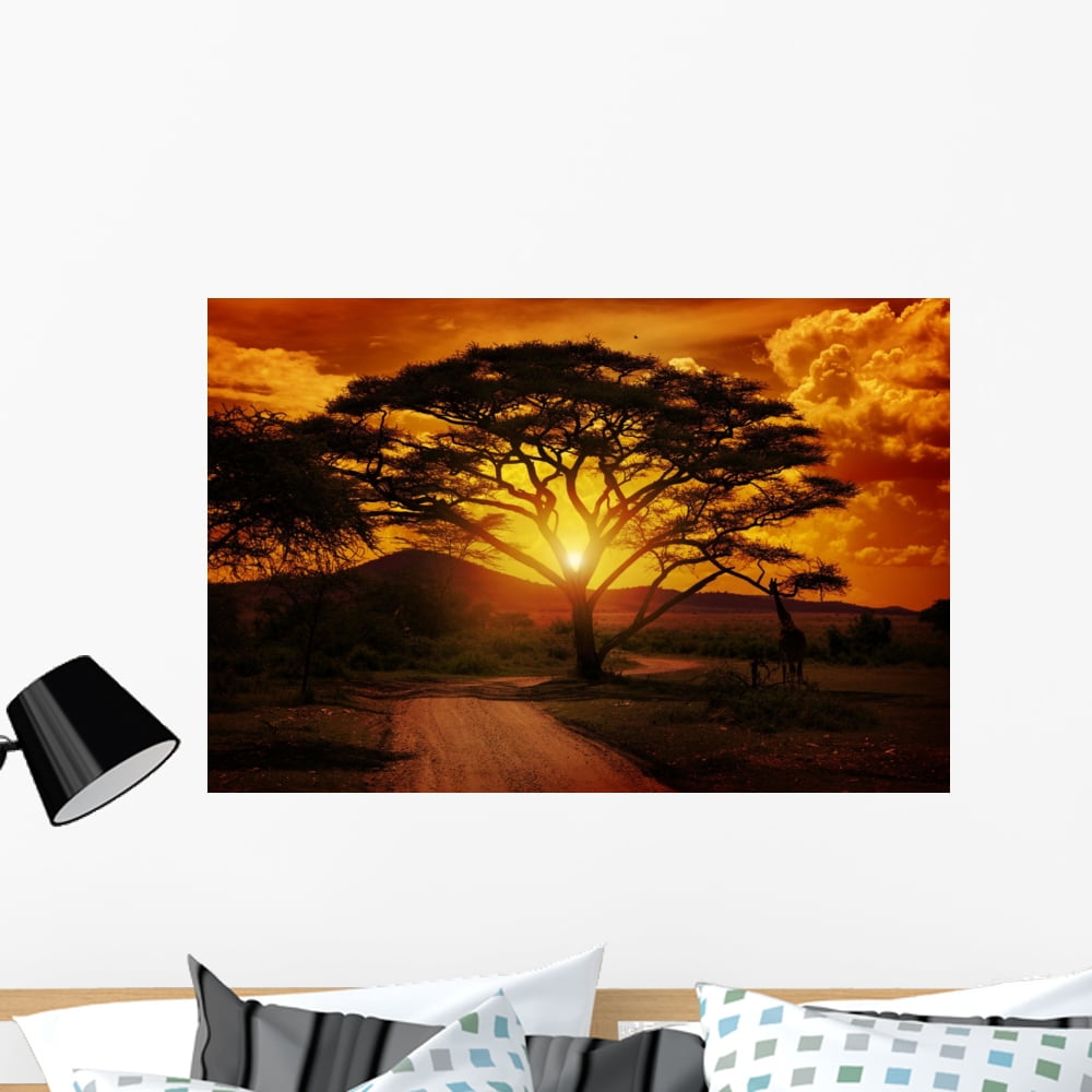 Africa Sunset Wall Mural by Wallmonkeys Peel and Stick Graphic (36 in W