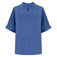 thumbnail image 2 of Linen Shirts for Women T-Shirts for Women Tee Shirts Womens Loose Fitting Tops Boho Tops Plus Size Tops Plus Size Summer Outfits Cotton Linen Tops Trendy Tee Shirts Gauze Blouses Blue L, 2 of 8