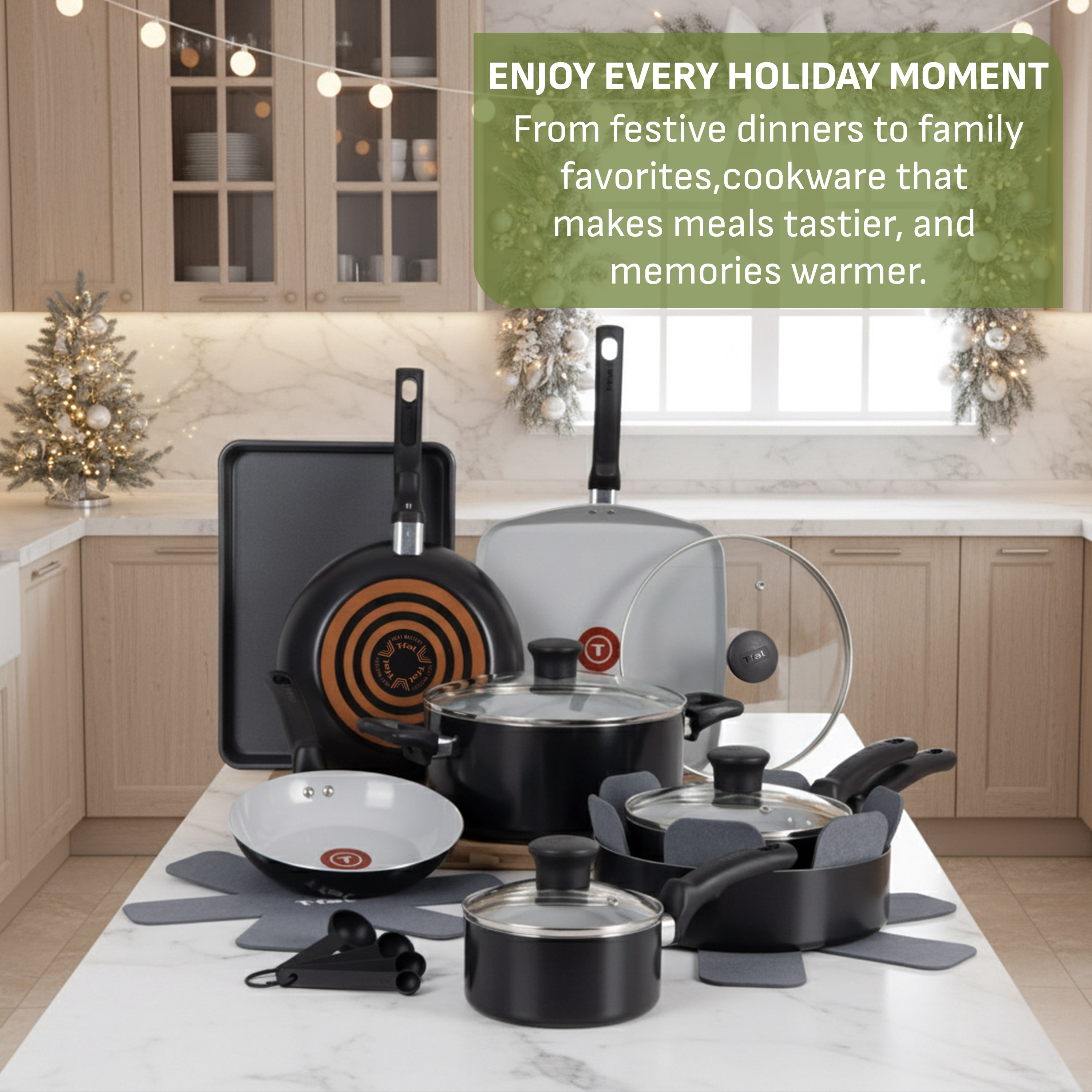T-fal Kitchen Solutions Ceramic, 22 Piece Cookware Set, Black
