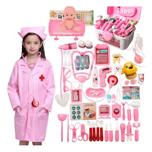 Juguetes De Doctor Medicina Rol Para Niños Con Caja ,75 Pcs Xtellar rosa
