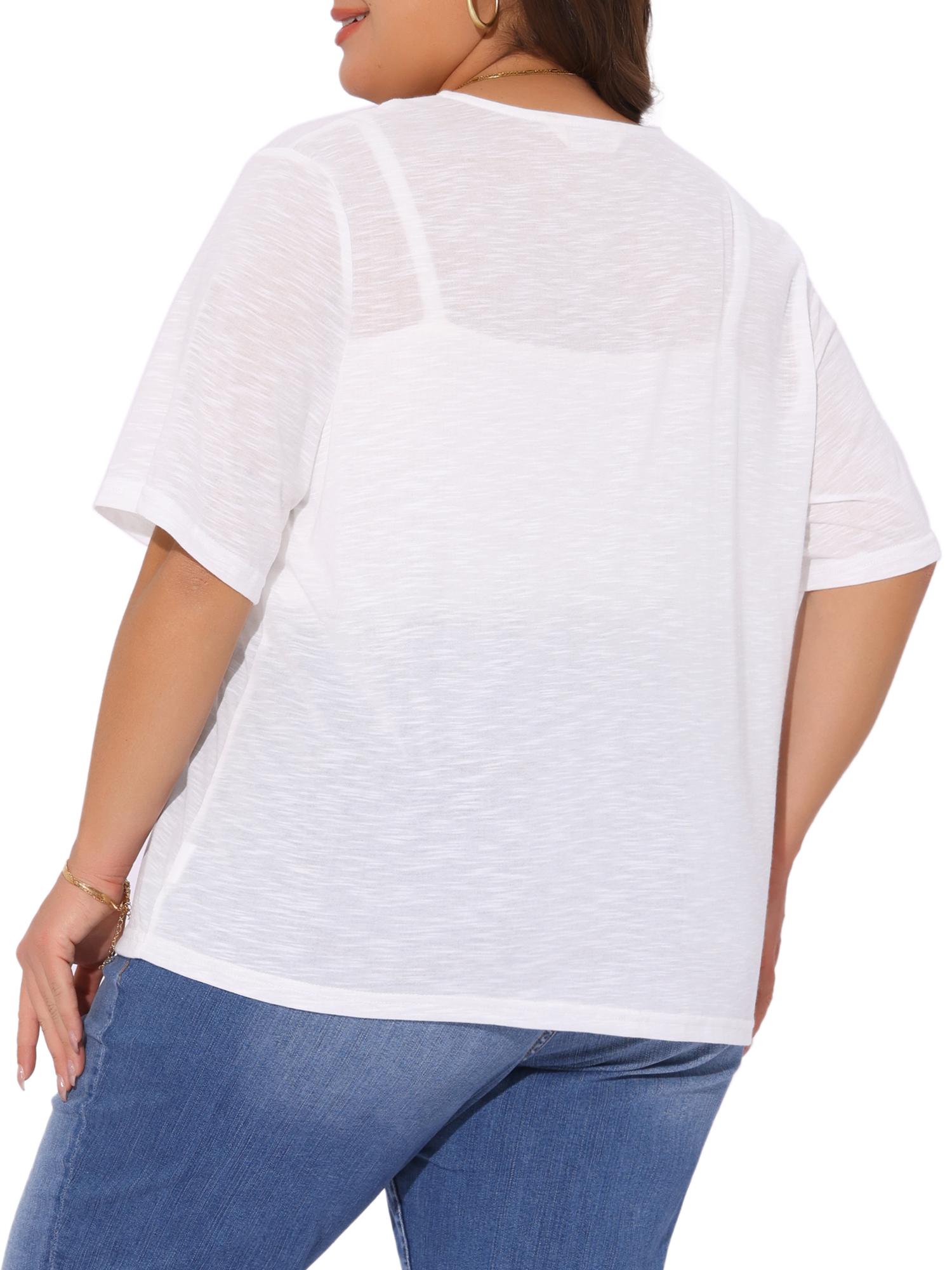 DARING DIVA Women's Plus Button Down Sheer Knitted Sweater 4X White