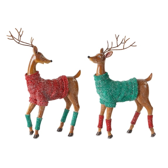 Deer w/Sweater (Set of 2) 11.25"H, 12"H Resin