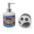 thumbnail image 2 of Ambesonne Octopus Soap Dispenser & Toothbrush Holder Set, Tentacles and Pirate Ship, 2 Pcs, Lilac and Multicolor, 2 of 6