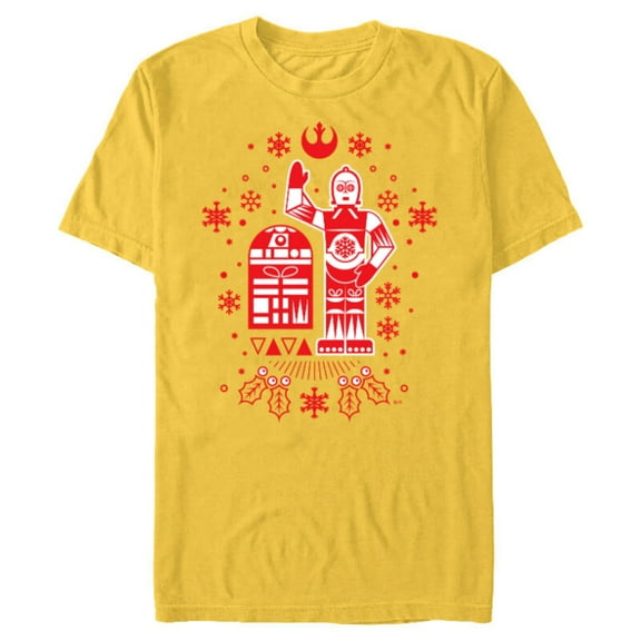 Star Wars R2-D2 and C-3PO Christmas Nordic Print Red - Short Sleeve Blended T-Shirt for Adults - Customized-Yellow