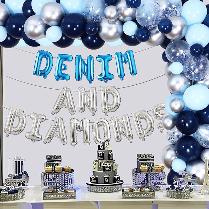 Denim and Diamonds Party Decorations Blue Sliver Denim and Diamonds Balloon Garland Arch Kit New Jeans Bridal Shower Decor for Women Jewelry Bachelorette Party Bridal Shower Birthday Engagement