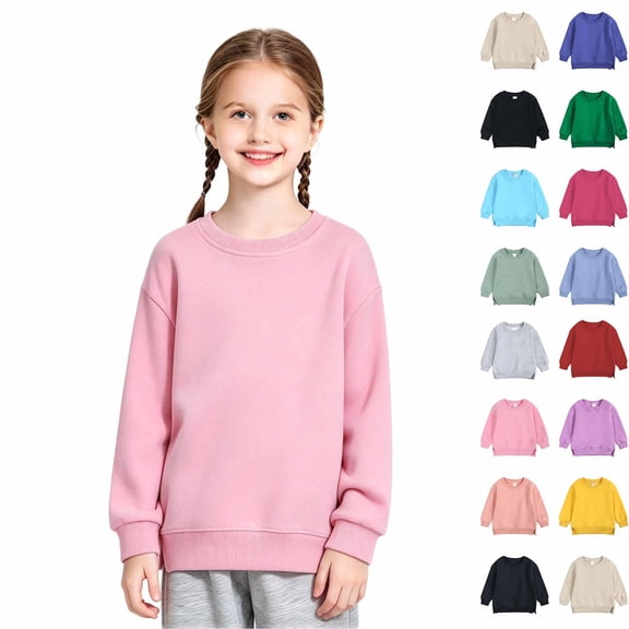 Girls Long Sleeve Pullover Sweatshir, Lightweight Kids Everyday Crewneck Tops, Size 6 Months-XL(11-12)
