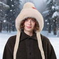 thumbnail image 2 of FUZHIQ Womens Winter Knitted Beanie Hat with Pom Warm Knit Skull Cap Beanie for Women Outdoor Cat Ears Ear Cover Hats with Pompom, 2 of 5