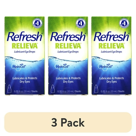 (3 pack) Refresh Relieva Lubricant Eye Drops, Lubricates & Protects Dry Eyes, 0.33 FL OZ