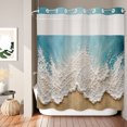 thumbnail image 1 of No Hook Shower Curtain, Turquoise Coastal Waves Shower Curtains for Bathroom with See Through Top Window, Abstract Summer Ocean Sand Modern Waterproof & Washable Bath Curtain Long 72"x78", 1 of 8