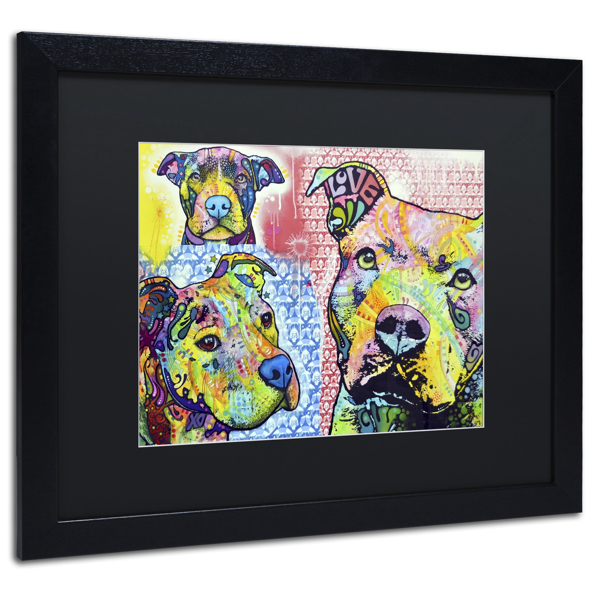 Trademark Fine Art "Thoughtful Pit Bull Part 3" Canvas Art by Dean Russo, Black Matte, Black Frame